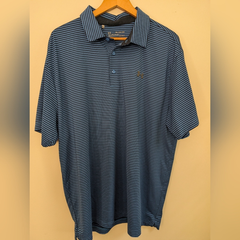 Under Armour Men's Navy and Gray Striped Polo